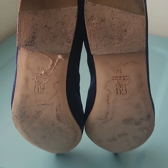 Carolina Herrera Blue Suede Red/White/Red Decorative Bow Flat Shoes Size 38/7.5 - Picture 8 of 8